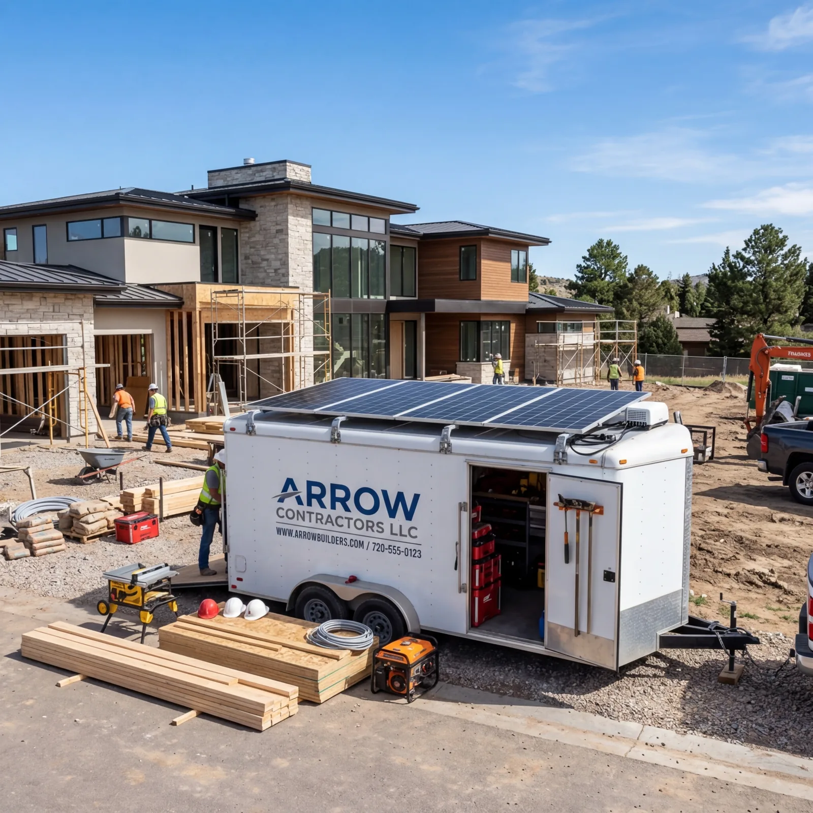 Solar powered contractor job site trailer