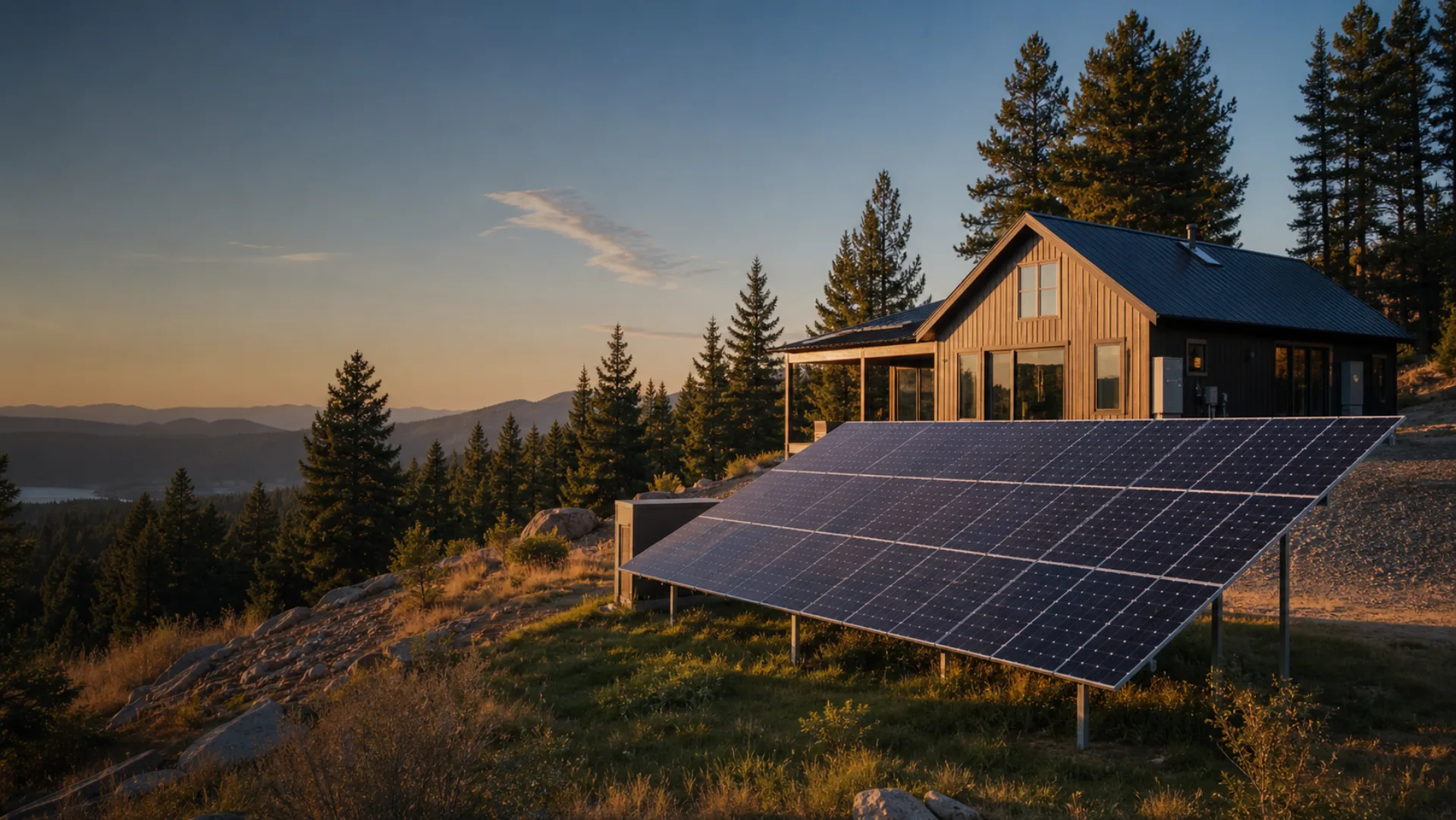 Rural off-grid home with solar and battery power